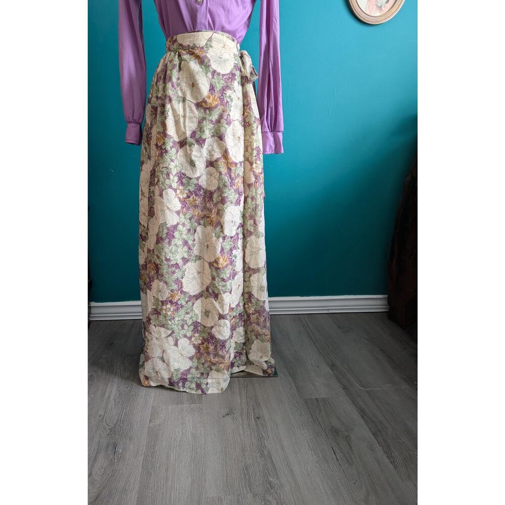 Vintage 70s Floral Maxi Skirt Wrap Style Lightweight Romantic Retro Boho - Picture 2 of 5